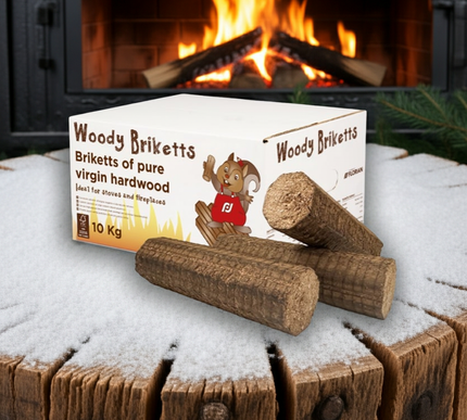 Afhaalproduct of meegeleverd product bij aankoop van pallet brandhout  Doos woody eik/beuk briketten 10kg