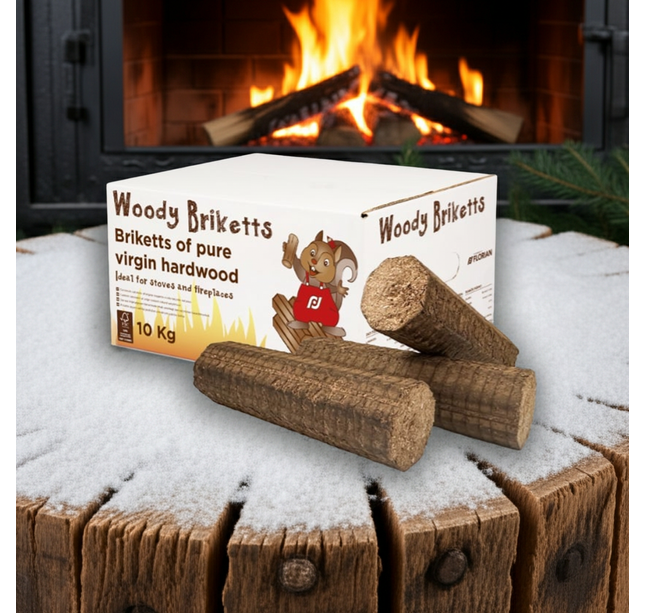 Afhaalproduct of meegeleverd product bij aankoop van pallet brandhout  Doos woody eik/beuk briketten 10kg