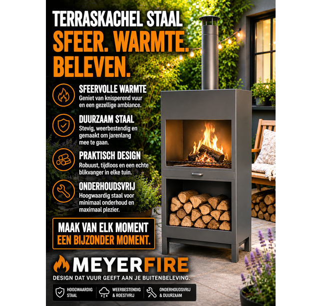 Terraskachel Meyerfire XL + Houtopslag Zwart