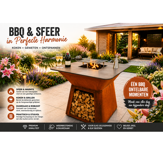 Barbecue Meyerfire Ø80 avec rangement pour bois Ø80*H100 cm