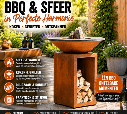Meyerfire BBQ Ø100 met houtopslag Ø100*H100cm