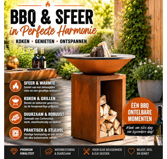 Meyerfire BBQ Ø80 met houtopslag Ø80*H100cm