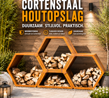 Meyerfire cortenstaal modulaire honinggraat houtopslag