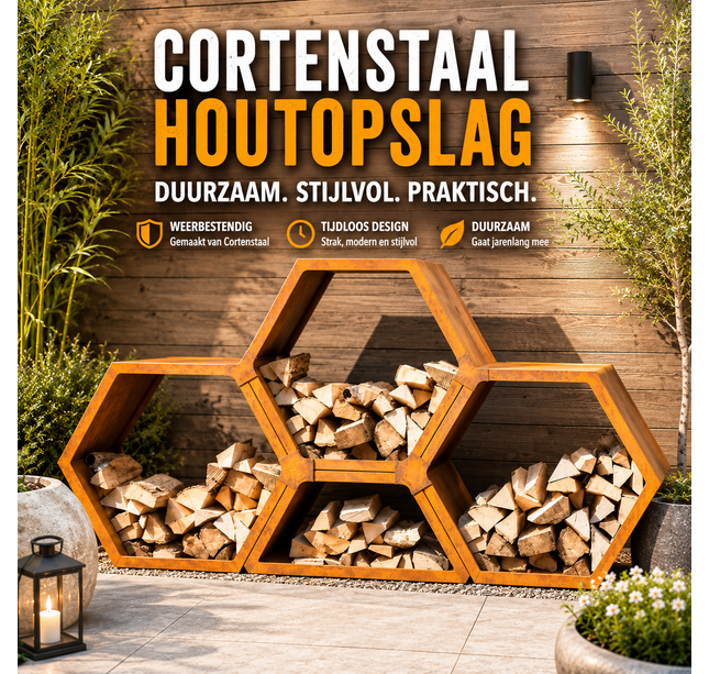 Meyerfire cortenstaal modulaire honinggraat houtopslag