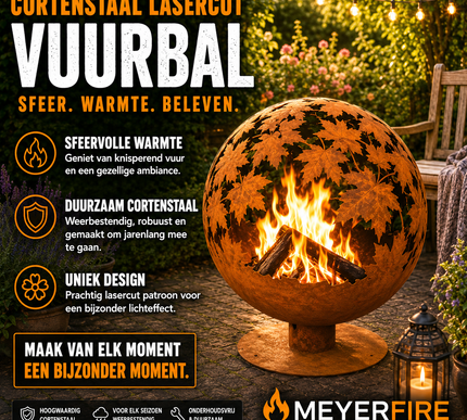 Cortenstaal Meyerfire lasercut vuurbal Ø58 blad design