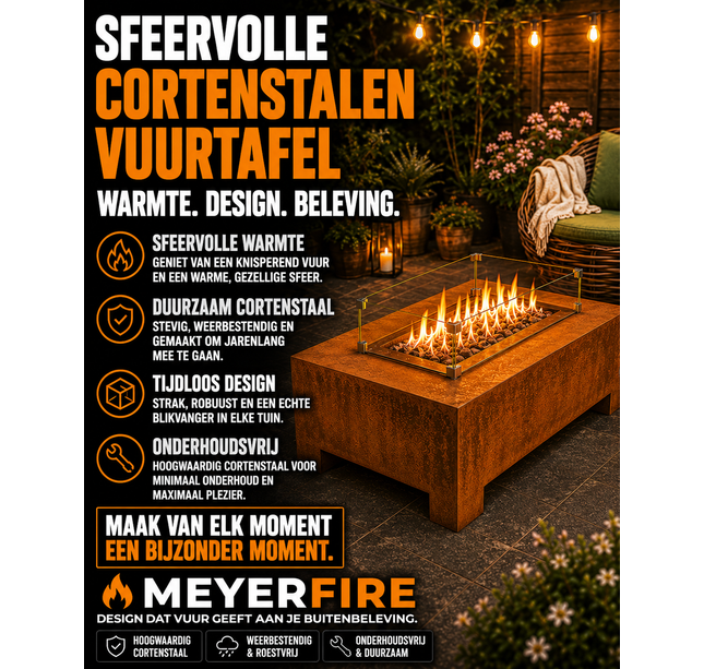 Sfeervolle cortenstalen vuurtafel - 120cm