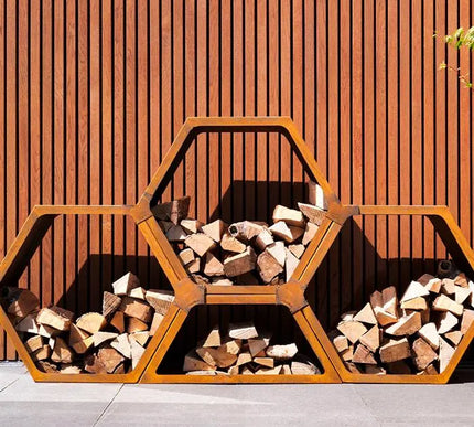 Meyerfire cortenstaal modulaire honinggraat houtopslag