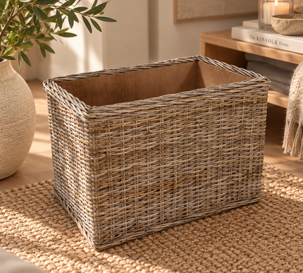 Panier en bois de jute sur roulettes