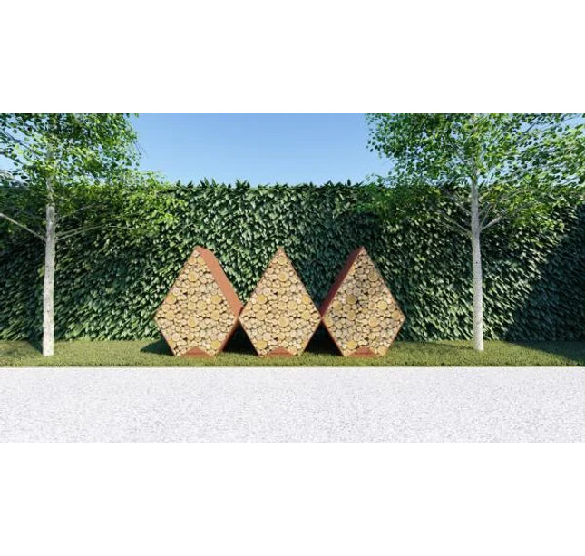 Flam cortenstaal houtopslag