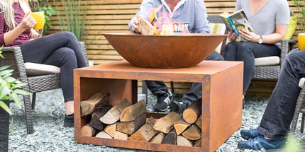 Vuurschaal Soho cortenstaal met houtopslag