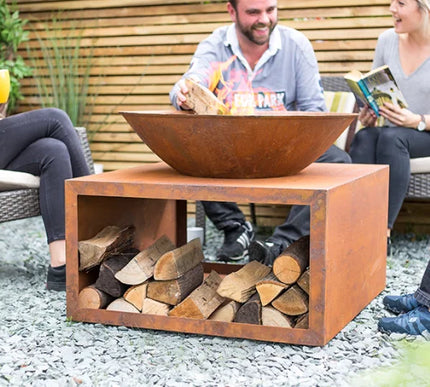 Vuurschaal Soho cortenstaal met houtopslag