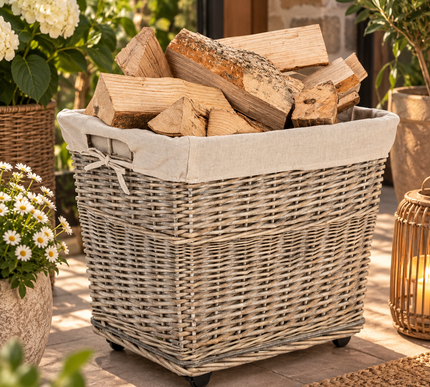Houtmand met jute op wieltjes