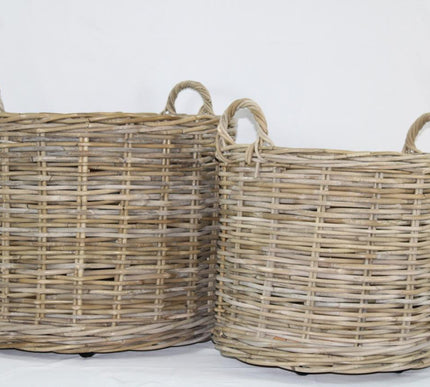 Panier ovale en rotin et bois L58 x l43 x H29
