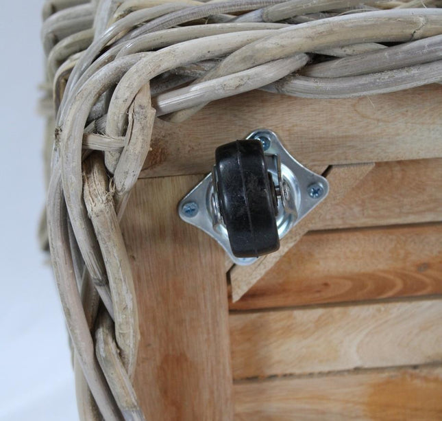 Houtmand met wielen rond klein met teak bodem