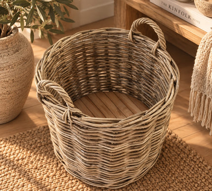 Panier en bois de jute sur roulettes