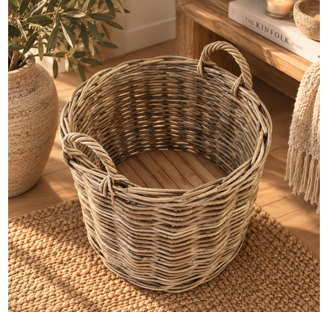 Houtmand met wielen rond klein met teak bodem