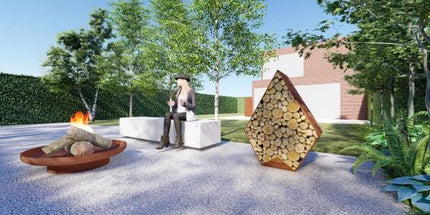 Flam cortenstaal houtopslag