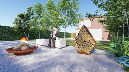 Flam cortenstaal houtopslag