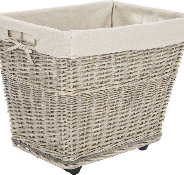 Houtmand met jute op wieltjes