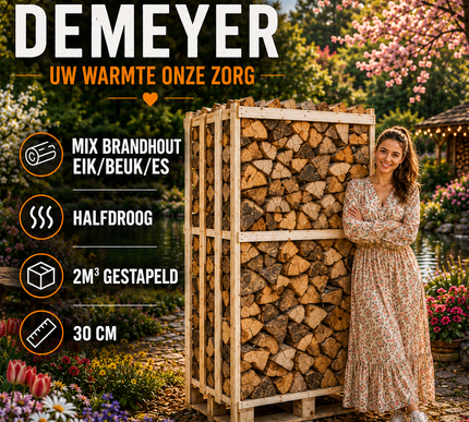 1 Pallet halfdroog mix Eik/Beuk/Es 2m3 +/-30cm
