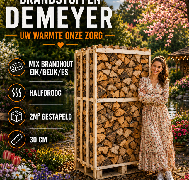 1 Pallet halfdroog mix Eik/Beuk/Es 2m3 +/-30cm