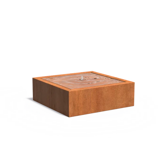 Waterfontein in cortenstaal met verlichting 120x120x40cm