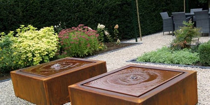 Waterfontein in cortenstaal met verlichting 120x120x40cm
