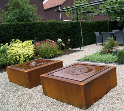 Waterfontein in cortenstaal met verlichting 120x120x40cm