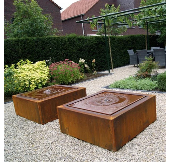 Waterfontein in cortenstaal met verlichting 120x120x40cm
