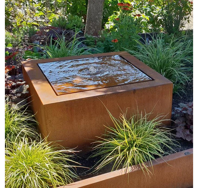 Waterfontein in cortenstaal met verlichting 100x100x40cm